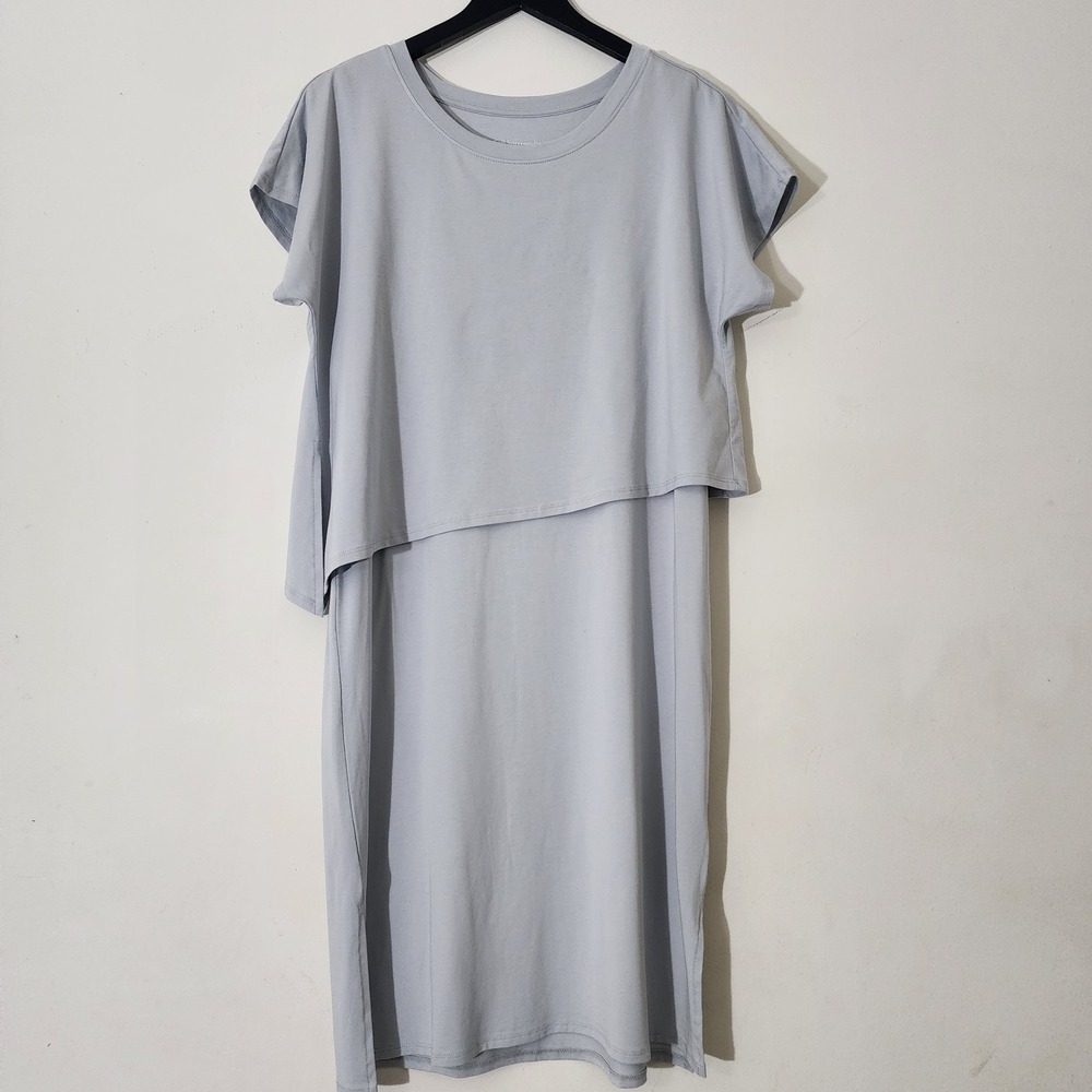Soft Surroundings Mykonos Midi Dress Sz LP Pearl Blue Lagenlook Boho Beachy
